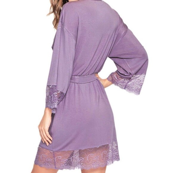 Plus Modal Robe Womens 2X 3X Purple with Lace Trim Lingerie - Picture 11 of 11